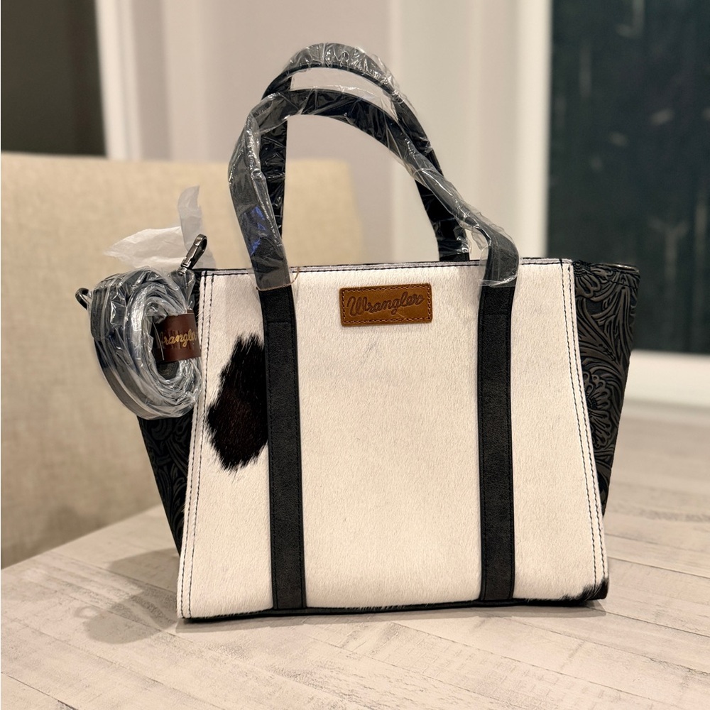 Wrangler Genuine Hair-On Cowhide Wide Tote/Crossbody Black